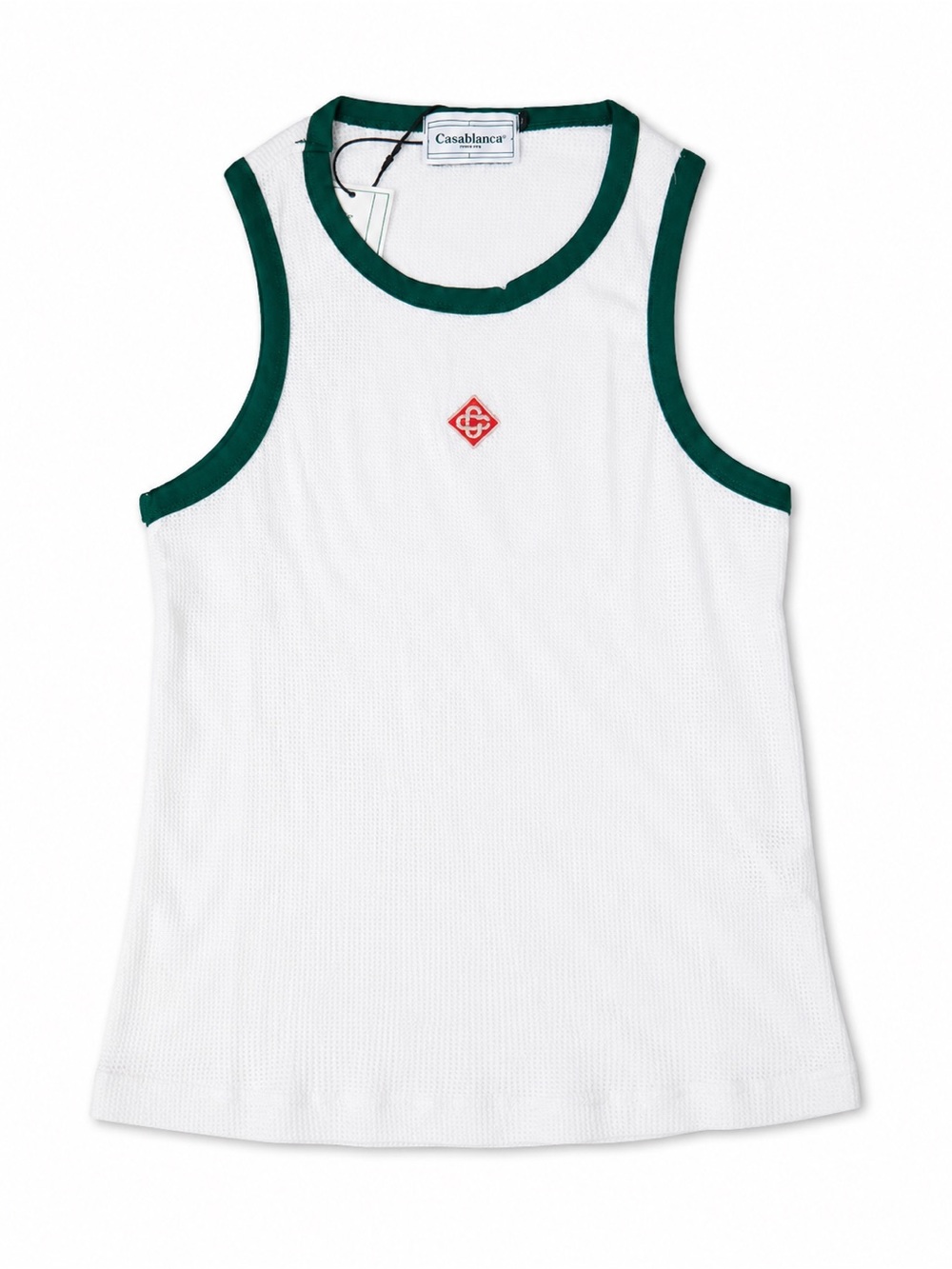 Kids White & Green Mesh Tank Top